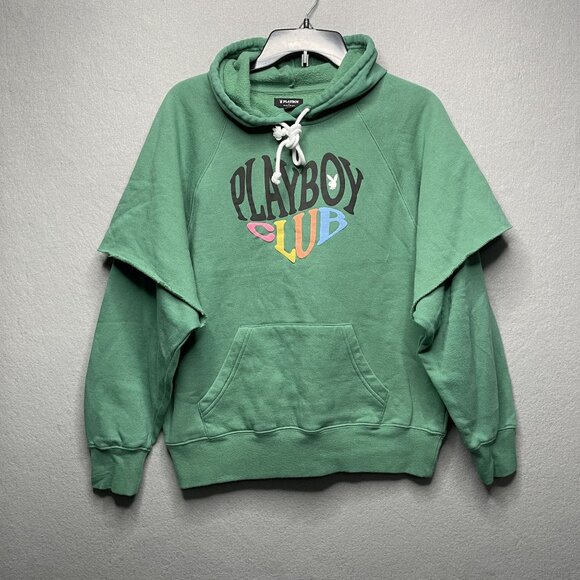 PLAYBOY by Pacsun Wo's Pullover Green Cotton-Blend Hoodie Pocket XS - Picture 1 of 6